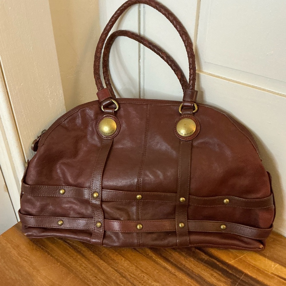 Via Spiga Rich Brown Leather Tote with Brass Details